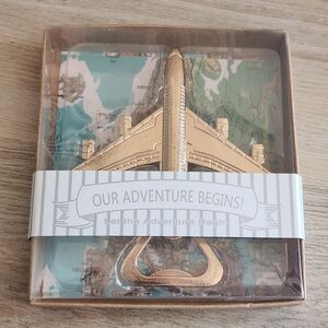 Our Adventure Begins Airplane‎ Bottle Opener Gold Color - New